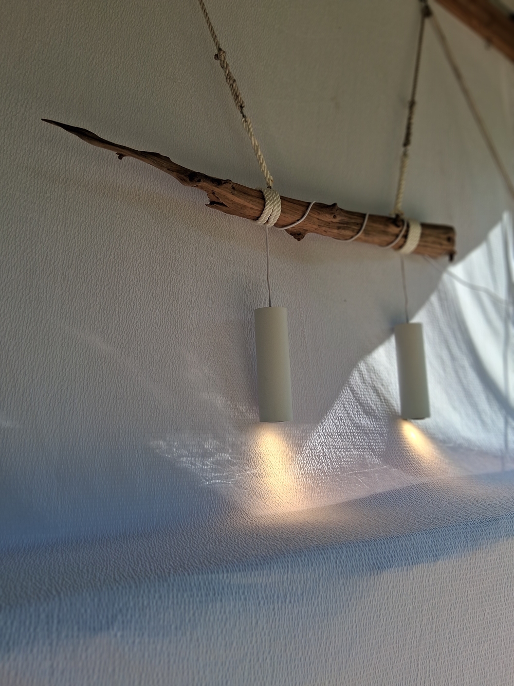Driftwood Hanging Pendant Lights - Cream Cylinders